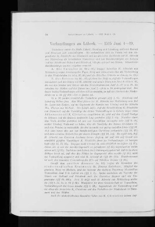 Verhandlungen zu Lübeck. - 1525 Juni 4-19.