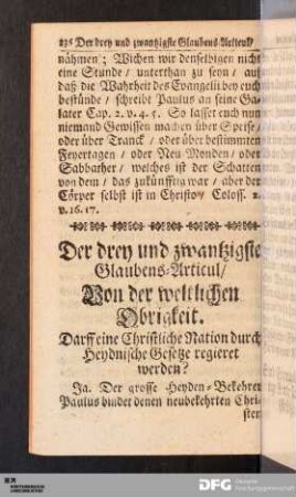 Der drey und zwantzigste Glaubens-Articul / Von der weltlichen Obrigkeit.