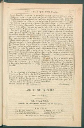 Anales de un paseo. : Día noveno. - El viajero. Comedia de costumbres nacionales, en dos actos.