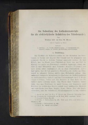 Die Bedeutung des Kathodenmaterials für die elektrolytische Reduktion des Nitrobenzols