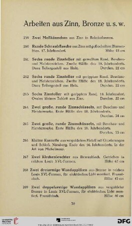 Arbeiten aus Zinn, Bronze u.s.w. (Nr. 259-275)