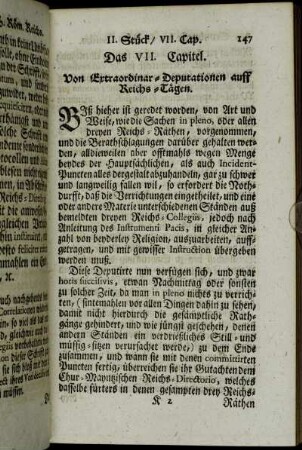 Das VII. Capitel. Von Extraordinär-Deputationen auff Reichs-Tägen.