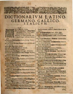 Dictionarium quatuor linguarum latino-germano-gallico-italicum