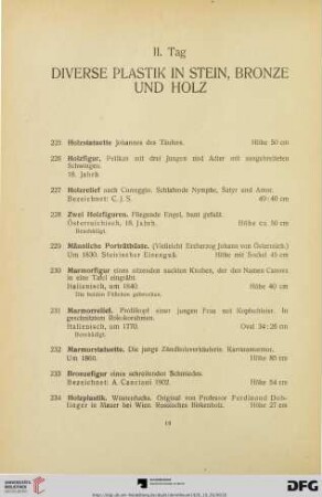 Diverse Plastik in Stein, Bronze und Holz (Nr. 225-238)