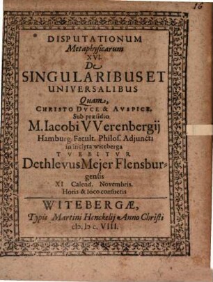 Disputationum metaphysicarum ..., 16. De singularibus et universalibus