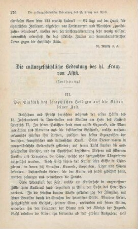 276-288 Die culturgeschichtliche Bedeutung des heiligen Franz von Assisi : Fortsetzung