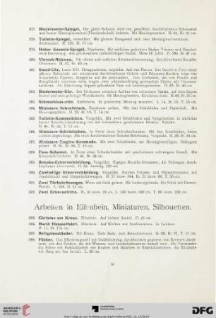 Arbeiten in Elfenbein, Miniaturen, Silhouetten (Nr. 393-421)
