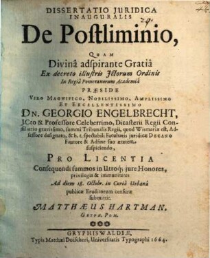 Diss. iur. inaug. de postliminio