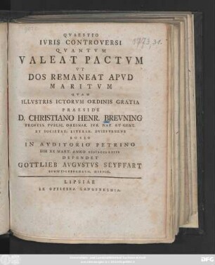 Qvaestio Ivris Controversi Qvantvm Valeat Pactvm Vt Dos Remaneat Apvd Maritvm