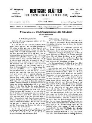Präparation zur Schöpfungsgeschichte (III. Schuljahr) : (Schluss)