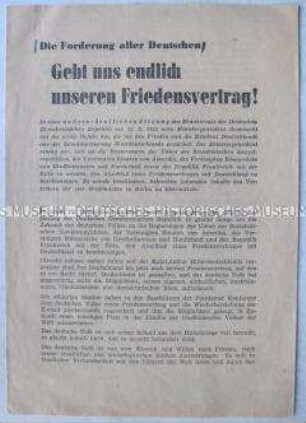 Propagandaschrift zur Forderung der Volkskammer nach einem Friedensvertrag