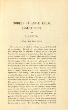 Modern Japanese legal institutions. By R. Masujima