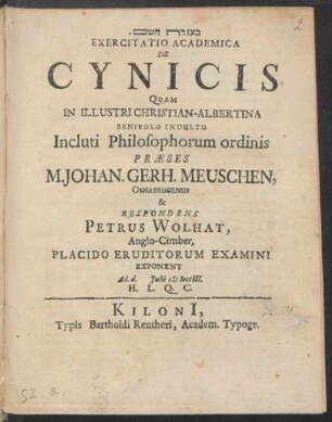 Exercitatio Academica De Cynicis