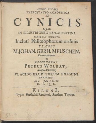 Exercitatio Academica De Cynicis