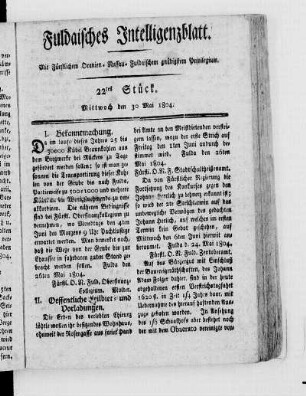 22tes Stück, Ausgabe vom 30. Mai 1804