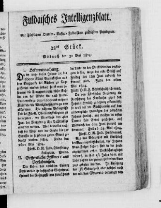 22tes Stück, Ausgabe vom 30. Mai 1804