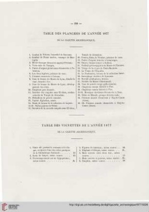 Table des vignettes de l'anée 1877