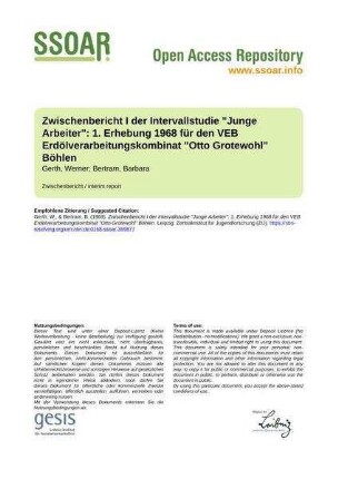 Zwischenbericht I der Intervallstudie "Junge Arbeiter": 1. Erhebung 1968 für den VEB Erdölverarbeitungskombinat "Otto Grotewohl" Böhlen