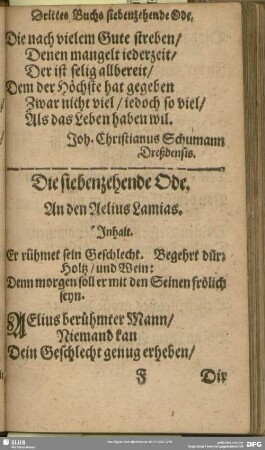 Die siebenzehende Ode. An den Aelius Lamias