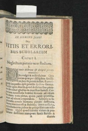 Caput I. Negectum pietatis verae studium. I. - IV.