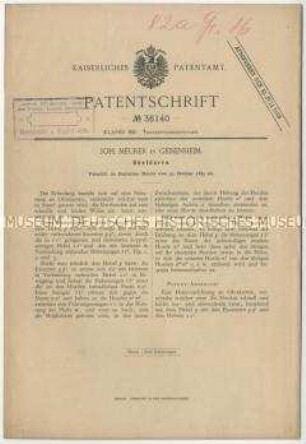 Patentschrift einer Obstdarre, Patent-Nr. 36140