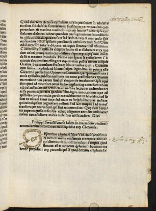Philippi Beroaldi oratio habita in enarratione rhetoricorum continens laudationem eloquentiae atque Ciceronis.