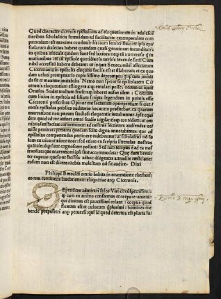 Philippi Beroaldi oratio habita in enarratione rhetoricorum continens laudationem eloquentiae atque Ciceronis.