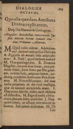 Dialogus Octavus. Quo alia quaedam Attributa Divina explicantur, ...