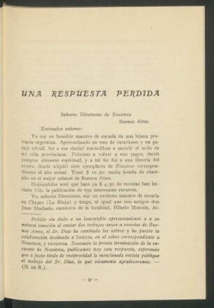 Una repuesta perdida