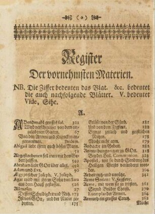 Register Der vornehmsten Materien.