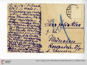 Familienkorrespondenz Klee: Postkarte von Lily Klee und Paul Klee an Felix Klee