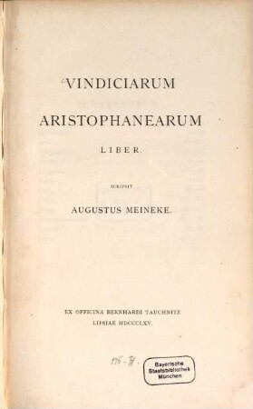Vindiciarum Aristophanearum liber