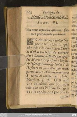 Sect. VI. On nous reproche que nous sommes gens de vile condition.