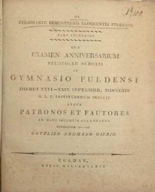 2: De fulminante Demosthenis eloquentia prolusio