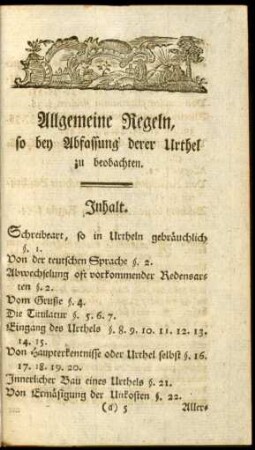 Allgemeine Regeln, so bey Abfassung derer Urthel zu beobachten.