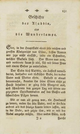 Geschichte des Aladdin, oder die Wunderlampe