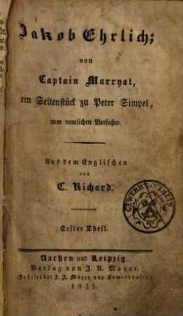 Jakob Ehrlich : ein Seitenstück zu Peter Simpel, vom nemlichen Verfaßer, 1
