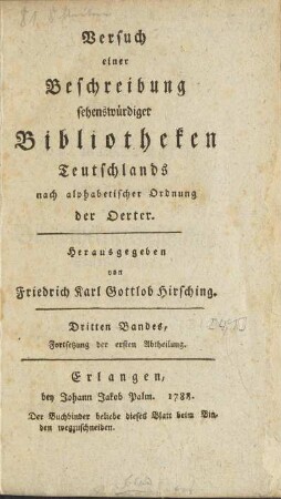 Titelseite des dritten Bandes [hier falsch eingebunden]