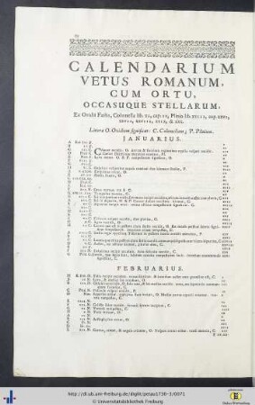 Calendarium vetus Romanum ... & Calendarii Romani explanatio.