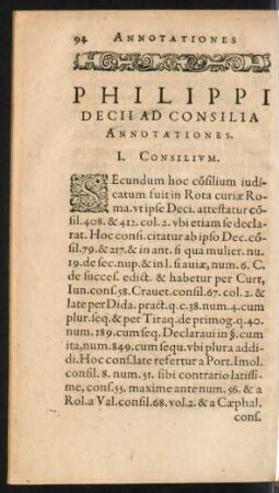 Philippi Decii Ad Consilia Annotationes.