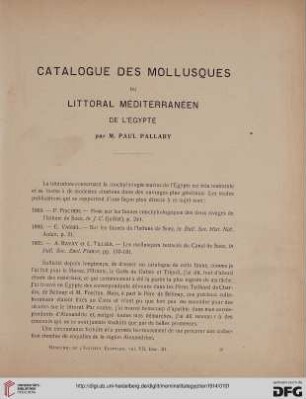7: Catalogue des mollusques du littoral méditerranéen de l'Égypte