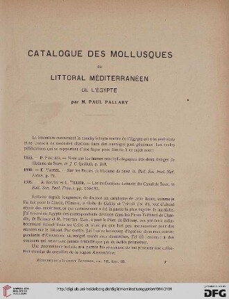 7: Catalogue des mollusques du littoral méditerranéen de l'Égypte