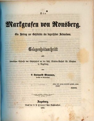Die Markgrafen von Ronsberg : ein Beitrag zur Geschichte des bayerischen Schwabens