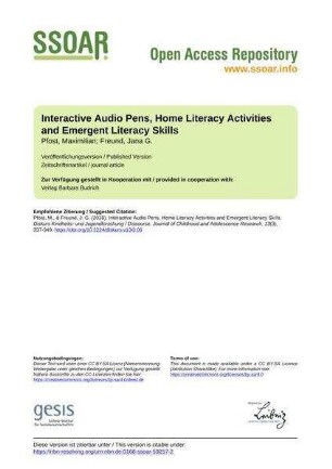 Interactive Audio Pens, Home Literacy Activities and Emergent Literacy Skills