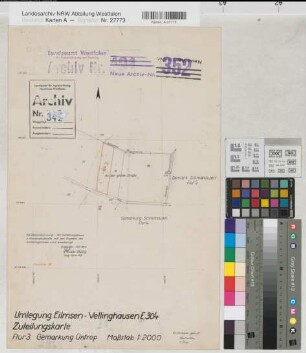 Eilmsen (Welver), Vellinghausen (Welver), Umlegung Eilmsen-Vellinghausen, Zuteilungskarte Üntrop Flur 3