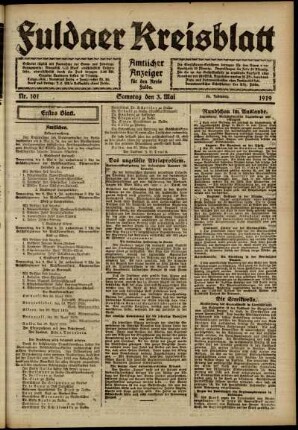 Erste Ausgabe vom Samstag, den 03. Mai 1919.