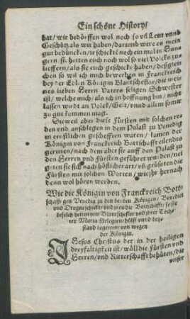 Wie die Königin von Franckreich Bottschafft gen Venedig zu den beyden Königen/ Benedict und Drogne schickt/ ...