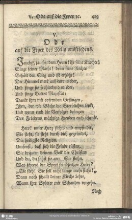V. Ode auf die Feyer des Religionsfriedens