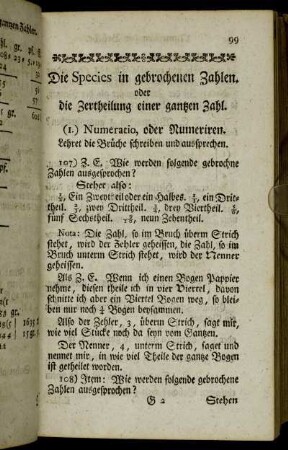 Die Species in gebrochenen Zahlen.