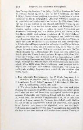 418-420 [Rezension] Przywara, Erich, Das Geheimnis Kierkegaards